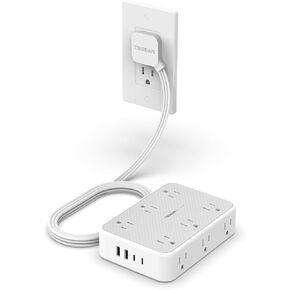 Surge Protector Power Strip, TESSAN 5FT Flat Extension Cord with Multiple Outlets, 12 Outlet Extender with 4 USB (2 USB-C), Flat Plug Power Strip, 1800J Surge Protection, Office, Dorm Essentials