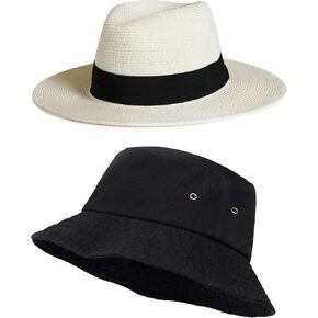 FURTALK Straw Panama Hat Summer Beach Sun Hat and Washed Cotton Bucket Hats for Women