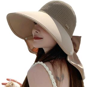 Women's Summer hat Diamond-Encrusted Sun Block hat UV Protection Large Brim Design Neck Cape hat for Beach Hiking Outdoor
