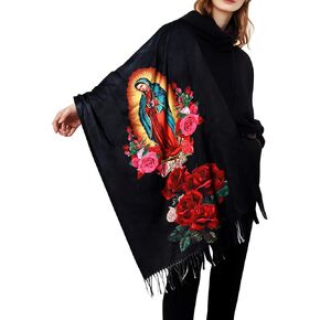 Virgen De Guadalupe Blanket Scarf,Traditional Mexican Dress Prayer Shawl Catholic Gifts for Women,Virgin Mary Poncho,Rebozos Vestidos Mexicana Regalos Para Mujer Mamá Abuelita Mi Esposa