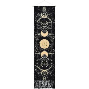 Krelymics Moon Phase Tapestry Moon Tapestry Bohemian Wall Art Tapestries Vertical Tapestry Wall Hanging for Room(Black, 12.8" x 51.2")