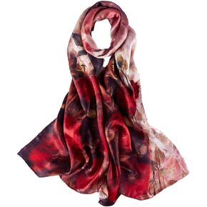 Long Charmeuse Silk Scarf With Floral Print