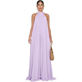 loveimgs Women's Summer Halter Neck Backless Wide Legs Loose Fit Sleeveless Boho Chiffon Overalls Jumpsuits