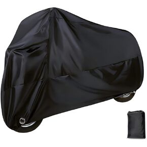 Motorcycle Cover, Dustproof and Waterproof Protector for All Seasons, Full Coverage Anti-theft Lock Windproof Buckle Outdoor Cover, for Most Motorcycles Scooters (Black)