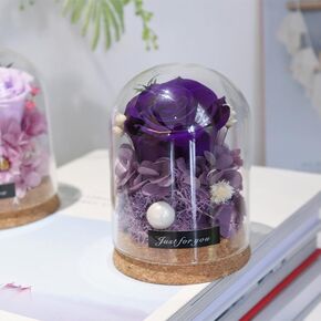 Mini Real Preserved Roses in a Glass Dome Gifts for Friends, Classmates, and Dearest Ones (Purple)