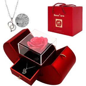 Eternal Flowers Rose Box with I Love You Necklace 100 Language Presents for Women Mom Wife Girlfriend Grandma on Valentine's Mother's Birthday Anniversary Thanksgiving Christmas