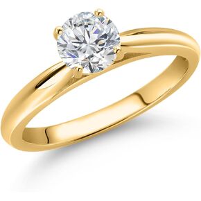 Gem Stone King 10K Yellow Gold Lab Grown Diamond Solitaire Engagement Ring For Women | 0.50 Cttw | Round 5MM | Gemstone April Birthstone | DEF Color | VVS-VS Clarity | Available in Size 5,6,7,8,9