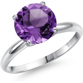 Gem Stone King 14K White Gold 9MM Round Gemstone Birthstone Solitaire Engagement Ring | Wedding Anniversary Promise Gold Ring For Women | Available In Size 5, 6, 7, 8, 9
