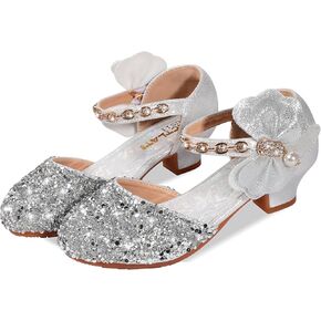 Girls Dress Pumps Glitter Sequins Princess Crystal High Heels Closed Toe Party Wedding Flower Girls Shoes (Little/Big Kid)