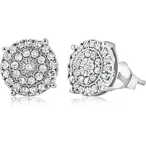 MAX + STONE Solid 10k White Gold Round Diamond Cluster Stud Earrings for Women