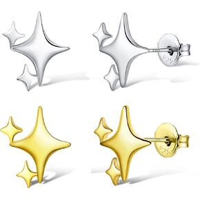 925 Sterling Silver Dusts أقراط للنساء 2 أزواج Star Stud أقراط مجموعة أقراط STAR STAR الفضية Hypoallergenic