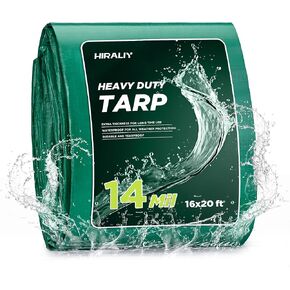 HIRALIY 14 Mil Tarp Waterproof 10x12 Feet, Extra Thick Heavy Duty Tarp with Reinforced Grommets for Firewood, Roof, Camping, Patio, Pool, Boat, Dump Trailer