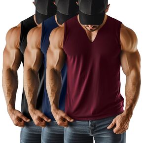 Riyiper 3 Pack Men's Sleeveless Tank Tops, V Neck Longline Henley T Shirts Casual Cotton Muscle Shirts Stretch Athletic Tee