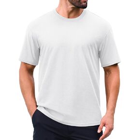 Cotrasen Men's T-Shirt Curve Hem UPF 50+ Moisture Wicking Cooling Short Sleeve Casual Slightly Loose Solid Basic Tee Tops