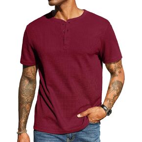 COOFANDY Men's Waffle Henley Short Sleeve Textured T Shirt Casual Button Tee Shirts Heavyweight Henley Summer Top