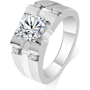 Mens Moissanite Ring 1.66CTTW D Color VVS1 Round Cut Rings Moissanite for Men ، Sterning Silver Plented 18K White Gold ، حلقات وعود الزفاف له