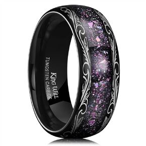 King Will Tungsten Carbide Rings For Men, 8mm Gunmetal/Black Wedding Band Inlay Blue & Green/Red/Orange Sand, Dome High Polished - Suitable For Daily Wear, Comfort Fit Size 7-14