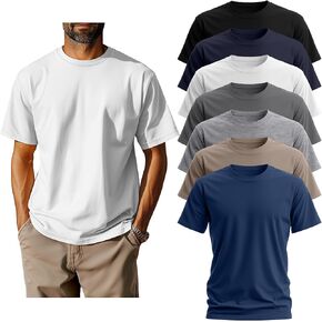 Neer 7 Pack Men's Big and Tall Shirts Summer Cotton Short Sleeve Tee Crew Neck Casual Top Basic Oversize T Shirts