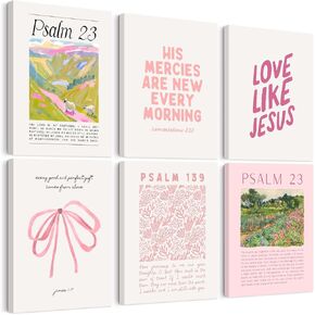 Pink Christian Wall Art Bible Verse Canvas Poster Floral Wall Decor Religious Pictures Girls Room Prints Scripture Poster Bundle Bow Artwork Trendy Preppy Painting for Bedroom 8x10 Inch Unframed