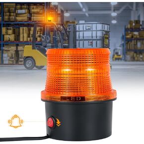 Forklift Safety Warning Light with Voice Alert – Amber LED Strobe Beacon | 10-110V DC, IP67 Waterproof, 85-95dB Audible Alarm | Industrial Grade for Warehouse & Factory Use