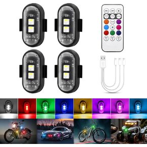 koongloong اللاسلكي LED مصابيح strobe مع التحكم عن بعد مغناطيسي USB القابلة لإعادة الشحن 8 لون RGB الضوء الداخلي تحذير الطوارئ وميض ضد دراجة دراجة نارية السيارة شاحنة 4pcs