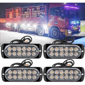 4-Pack Oval Amber/White Dual Color LED Strobe Lights - 12 LEDs per Light with 18 Flash & Steady Modes, Waterproof Emergency Warning Lights for Trucks, Trailers, Towing Vehicles