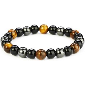 Triple Protection Bracelet,Buddha Stones Protection Crystals Bracelet Piedra Obsidiana Negra Original Conscious Items for Women Mens Money Wealth Success Bracelets- Bring Luck And Prosperity