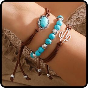 Western Bracelets for Women Cowboy Cowgirl Turquoise Bracelets Layered Western Boho Stackable Wristband Country Concert Jewelry Cowboy Carter Outfit Accessories for Her
