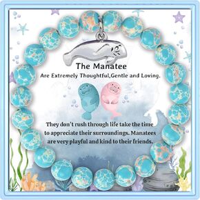PARTNER Manatee Inspirational Birthday Gifts for Women Best Friends Unique Gifts Natural Stone Beaded Bracelets for Women Agate Beaded Jewelry with Meaningful Message Card For Manatee Lovers,Comes Packaged (A53)