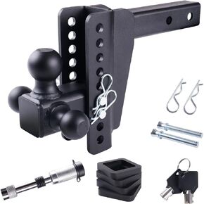 Adjustable Drop Hitch Tri-Ball, 8" Drop/Rise, 18,500 LBS GTW, Fits 2-Inch Receiver, Anti-Theft Locking Pins, Heavy-Duty Trailer Hitch for Trucks