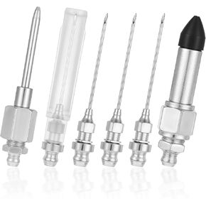 6PCS Grease Needle Set, 4 Needle Grease Tip, 1 Rubber Tip Adapter, 1 Injector Dispenser for Narrow Tight Spaces