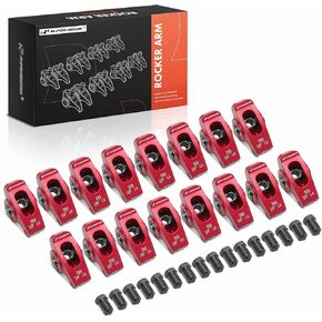 A-premium 16pcs أحادي اللون الأحمر أحادي اللون من الألومنيوم الأحمر مع محامل الإبرة متوافقة مع كتلة صغيرة تشيفي SBC 350 ، نسبة 1.6 ، 3/8 "