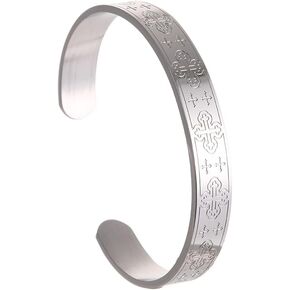 NIGHTCRUZ Botonee Cross Cuff Bangle, Stainless Steel Jesus Crucifix Bangle, Religious Faith Jewelry for Women Men