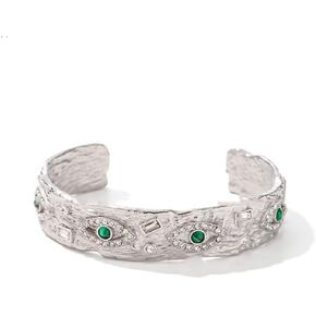 Vintage 14K Gold Malachite Devil's Eye Cuff Bracelet with Devil's Eye Moissanite Decor, Fashion Jewelry Gift