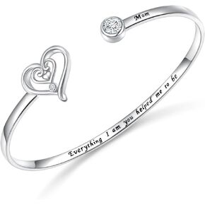 Mother Daughter Bracelet for Women 925 Sterling Silver Cuff Bracelets Inspirational Heart Jewelry Bracelet Mothers Day Gifts for Mom Daughter
