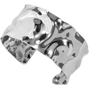 Wide Cuff Bracelet for Women Chunky Thick Hammered Concave Open Edge Arm Wrist Wrap Irregular Adjustable Shiny
