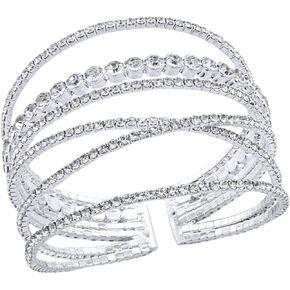 Rhinestone Bracelet Women Silver Multilayer Cuff Jewelry Trendy Crystal Bracelet Adjustable Arm Braidal Strand Bracelets Formal Wedding Evening Jewelry Costume Party Accessories