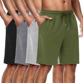 Neer 4 Pack Men's Bermuda Athletic Shorts Casual High Waist Shorts with Pockets Workout Cotton Drawstring Knee Length Shorts