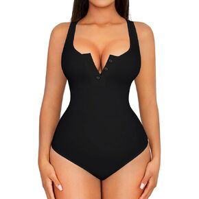 FeelinGirl Bodysuit for Women Scoop Neck Racerback Tank Top Button Down Thong Bodysuit Casual Jumpsuits Tops Bodysuits