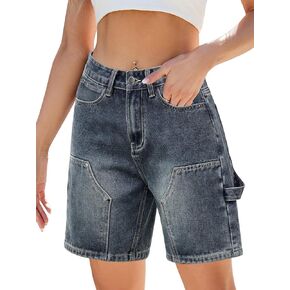 Womens Jean Denim Bermuda Shorts Trendy Summer Casual Wide Leg Shorts with Pockets