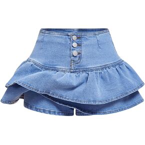 WDIRARA Women's High Waisted Layered Ruffle Denim Skirt Jean Shorts