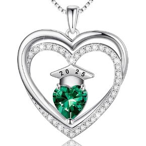 Ritach Graduation Gifts for Her 2025 - S925 Sterling Silver Class of 2025 Grad Cap Necklace Heart Birthstone Necklace College High School Graduation Gifts for Her