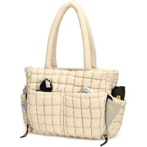 Herald Quilted Puffer Tote Bag for Women, Bubble Puffy Handbag with Compartments, Shoulder Purse for Work Travel Gym