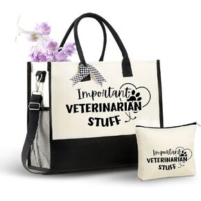 InnoBeta Veterinarian Gifts Canvas Tote Bag for Women, Veterinary Gift Bag with Top Zipper Closure and Shoulder Strap, Thank You Gifts for Vet, Vet Tech Week