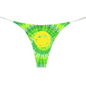Smile High Club Green Yellow Tie Dye Swirl Thong For Women (Pack of 1)
