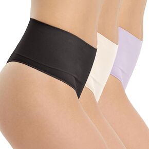 SPANXshape Everyday Shaping Thong - Core Control Shapewear Underwear - Invisible Under Clothes - Seamless Design - Black, Soft Nude & Dusty Lavendar, L