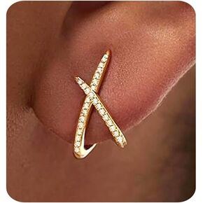 Gold Earrings For Women 14k Gold Plated X Cubic Zirconia Stud Earrings Hypoallergenic Trendy Dainty Simple Minimalist Jewelry Gifts for Her