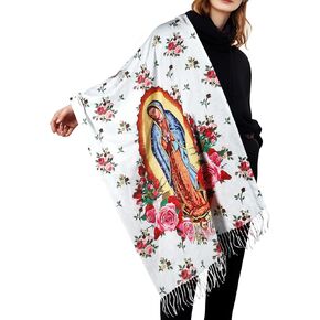 Virgen De Guadalupe Blanket Scarf,Traditional Mexican Dress Prayer Shawl Catholic Gift for Women,Virgin Mary Hoodie Poncho,Rebozos Vestidos Mexicana Regalos Para Mujer Mamá Abuelita Mi Esposa