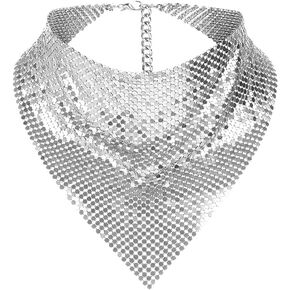 MioCloth Shiny Sequin Metal Scarf Chain for Women Carnival Party Sparkle Neck Scarf Shawl Neckerchief Nightclub Costume