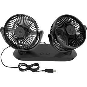 Car fan,Portable Fan with Cord Powered,Car Fans that Blow Cold Air wuth 3 Speed,Dual Head Car Fan for Truck Golf Rv Boat Cruise Sedan,USB Fan for Desk